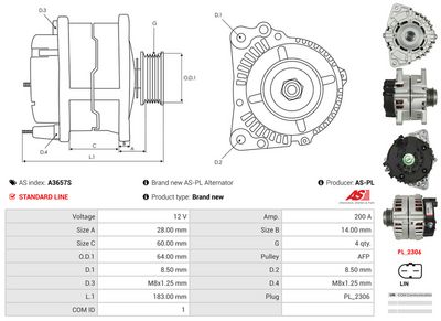 GENERATOR / ALTERNATOR AS-PL A3657S 4