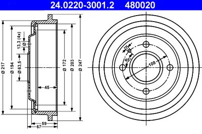 Тормозной барабан ATE 24.0220-3001.2 для FORD CAPRI