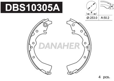 DANAHER DBS10305A Ремкомплект барабанных колодок  для TOYOTA PREVIA (Тойота Превиа)