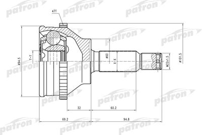 Шарнирный комплект, приводной вал PATRON PCV2066 для HYUNDAI TRAJET