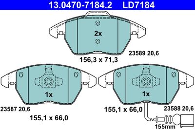 Комплект тормозных колодок, дисковый тормоз ATE 13.0470-7184.2 для SEAT ALTEA