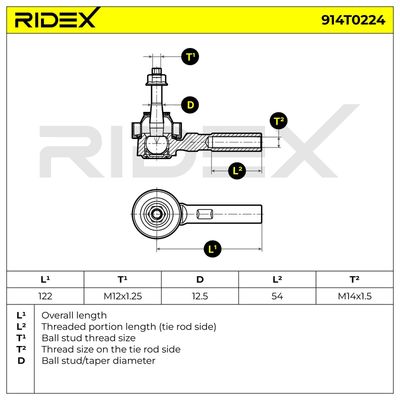 накрайник на напречна кормилна щанга RIDEX 914T0224