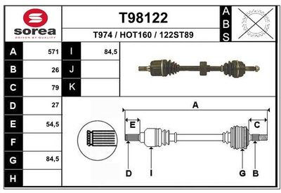 Приводной вал EAI T98122 для HONDA CRX