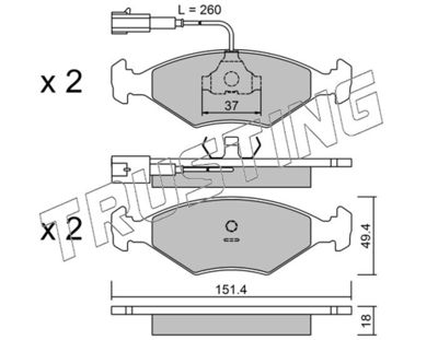Комплект тормозных колодок, дисковый тормоз TRUSTING 059.1 для FIAT TEMPRA