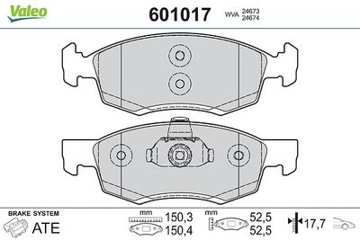 комплект спирачно феродо, дискови спирачки VALEO 601017