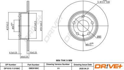 Tarcza hamulcowa DR!VE+ DBD0180C