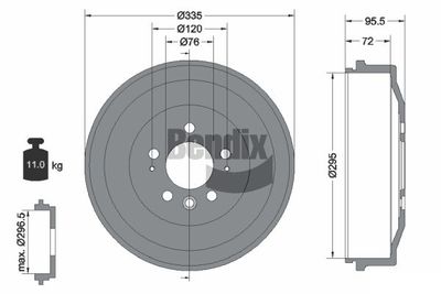 BENDIX Braking BDM1141 Тормозной барабан  для VW AMAROK (2HA, 2HB, S1B, S6B, S7A, S7B) 2.0 TDI 4motion