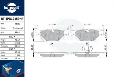 комплект спирачно феродо, дискови спирачки ROTINGER RT 1PD19159HP