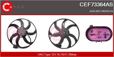CASCO CEF73364AS Вентилятор системы охлаждения двигателя для VW AMAROK (2HA, 2HB, S1B, S6B, S7A, S7B)
