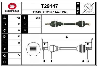 Приводной вал EAI T29147 для CITROËN C15
