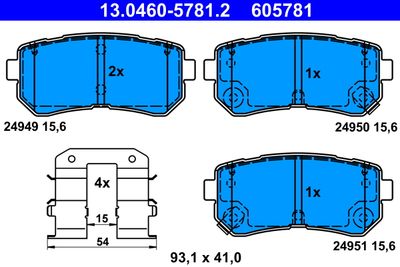 Комплект тормозных колодок, дисковый тормоз ATE 13.0460-5781.2 для HYUNDAI CRETA