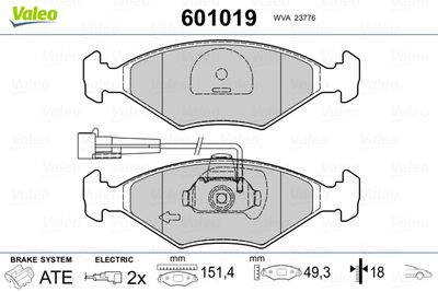 Комплект тормозных колодок, дисковый тормоз VALEO 601019 для FIAT ALBEA