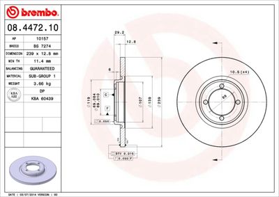 Тормозной диск BREMBO 08.4472.10 для VOLVO 340-360