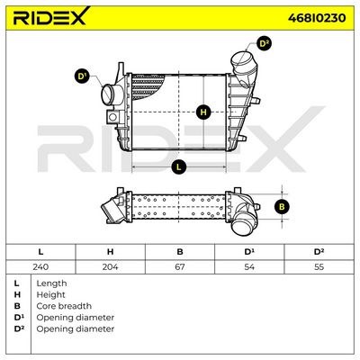 интеркулер (охладител за въздуха на турбината) RIDEX 468I0230