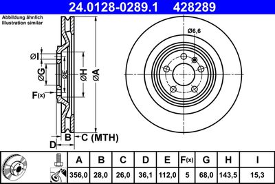 Тормозной диск ATE 24.0128-0289.1 для PORSCHE MACAN
