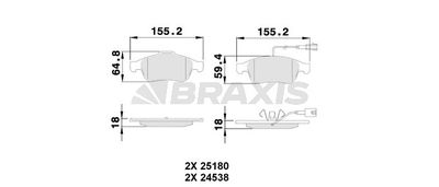 Комплект тормозных колодок, дисковый тормоз BRAXIS AA0507 для ALFA ROMEO GIULIETTA