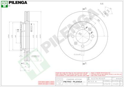 Тормозной диск PILENGA V420 для MG MGF