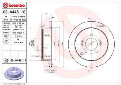 Тормозной диск BREMBO 08.A446.10 для HYUNDAI TRAJET