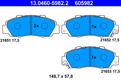 Комплект тормозных колодок, дисковый тормоз ATE 13.0460-5982.2 для HONDA NSX