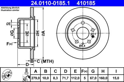 Тормозной диск ATE 24.0110-0185.1 для MERCEDES-BENZ PAGODE