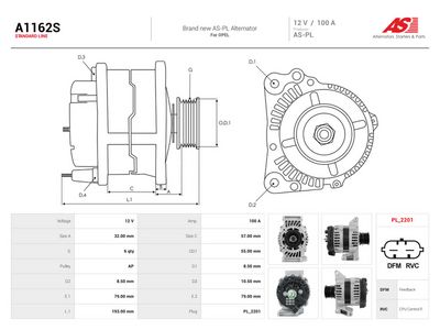 AS-PL - Alternátor OPEL , A1162S