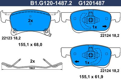 Комплект тормозных колодок, дисковый тормоз GALFER B1.G120-1487.2 для OPEL ADAM