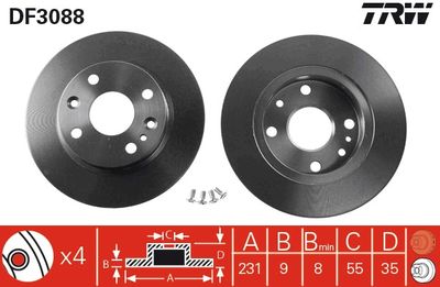 TRW DF3088 Тормозные диски  для MAZDA MX-5 I (NA) 1.6