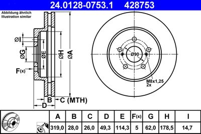 Тормозной диск ATE 24.0128-0753.1 для LEXUS RX