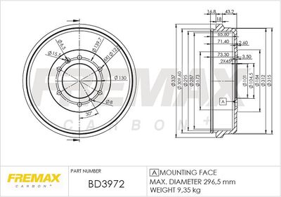 Тормозной барабан FREMAX BD-3972 для ISUZU D-MAX