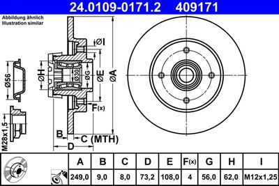 Тормозной диск ATE 24.0109-0171.2 для CITROËN DS4