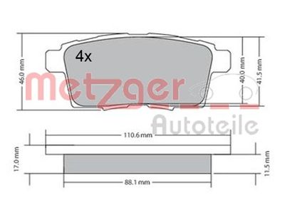 Комплект тормозных колодок, дисковый тормоз METZGER 1170686 для MAZDA CX-9