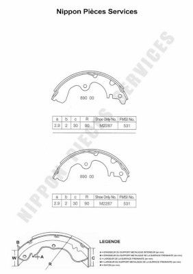 Комплект тормозных колодок NPS T350A09 для TOYOTA TERCEL