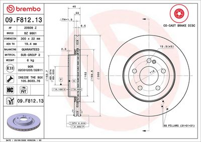 спирачен диск BREMBO 09.F812.13