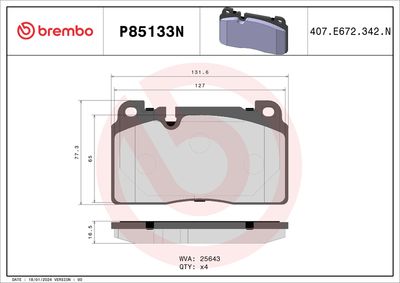 Sada brzdových destiček, kotoučová brzda BREMBO P85133N