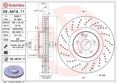 Brake disc Voor Links/Rechts past: MERCEDES CLS (C219), E T-MODEL (S211), E (W211), S (C215), S (C216), S (W221, V221), S (W222, V222, X222), SL (R129), SL (R230), SLC (R172) 3.0-6.0 03.00-