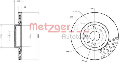 METZGER 6110098 Тормозные диски  для FIAT STILO (Фиат Стило)