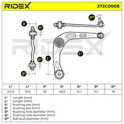 носач, окачване на колелата RIDEX 273C0008