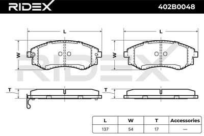 комплект спирачно феродо, дискови спирачки RIDEX 402B0048