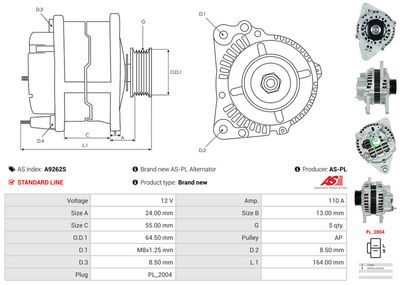GENERATOR / ALTERNATOR AS-PL A9262S 4
