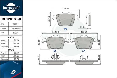 комплект спирачно феродо, дискови спирачки ROTINGER