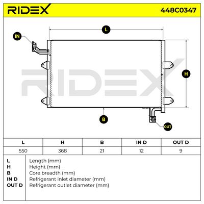 кондензатор, климатизация RIDEX 448C0347