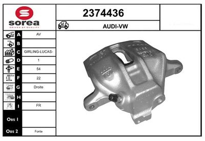EAI 2374436 Тормозной суппорт  для AUDI A4 B6 Avant (8E5) 2.5 TDI quattro