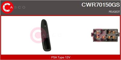 Выключатель, стеклолодъемник CASCO CWR70150GS для PEUGEOT 406