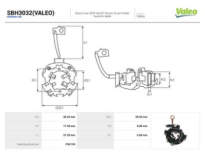 Børsteholder, starter AUTOSTARTER SBH3032(VALEO) for MERCEDES-BENZ, RENAULT, NISSAN, TOYOTA