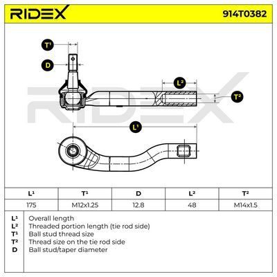 накрайник на напречна кормилна щанга RIDEX 914T0382