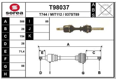 Приводной вал EAI T98037 для MITSUBISHI PAJERO