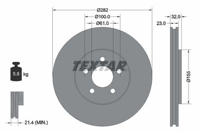 Тормозной диск TEXTAR 92269303 для DODGE STRATUS