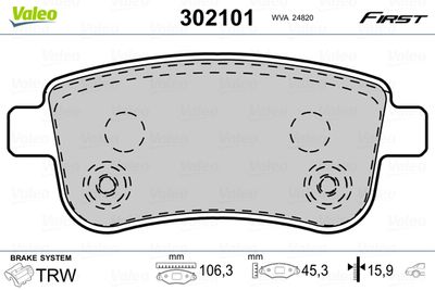 Комплект тормозных колодок, дисковый тормоз VALEO 302101 для RENAULT CLIO