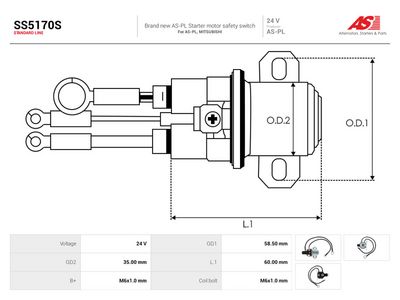 Innslag, starter AUTOSTARTER SS5170S for MITSUBISHI