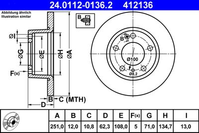 Тормозной диск ATE 24.0112-0136.2 для CITROËN XM